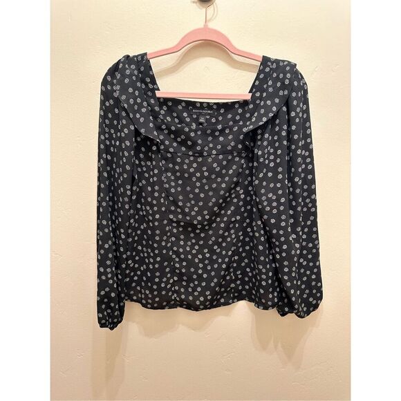 Banana Republic Black Balloon Sleeve Peasant Top Size XS - Picture 1 of 4